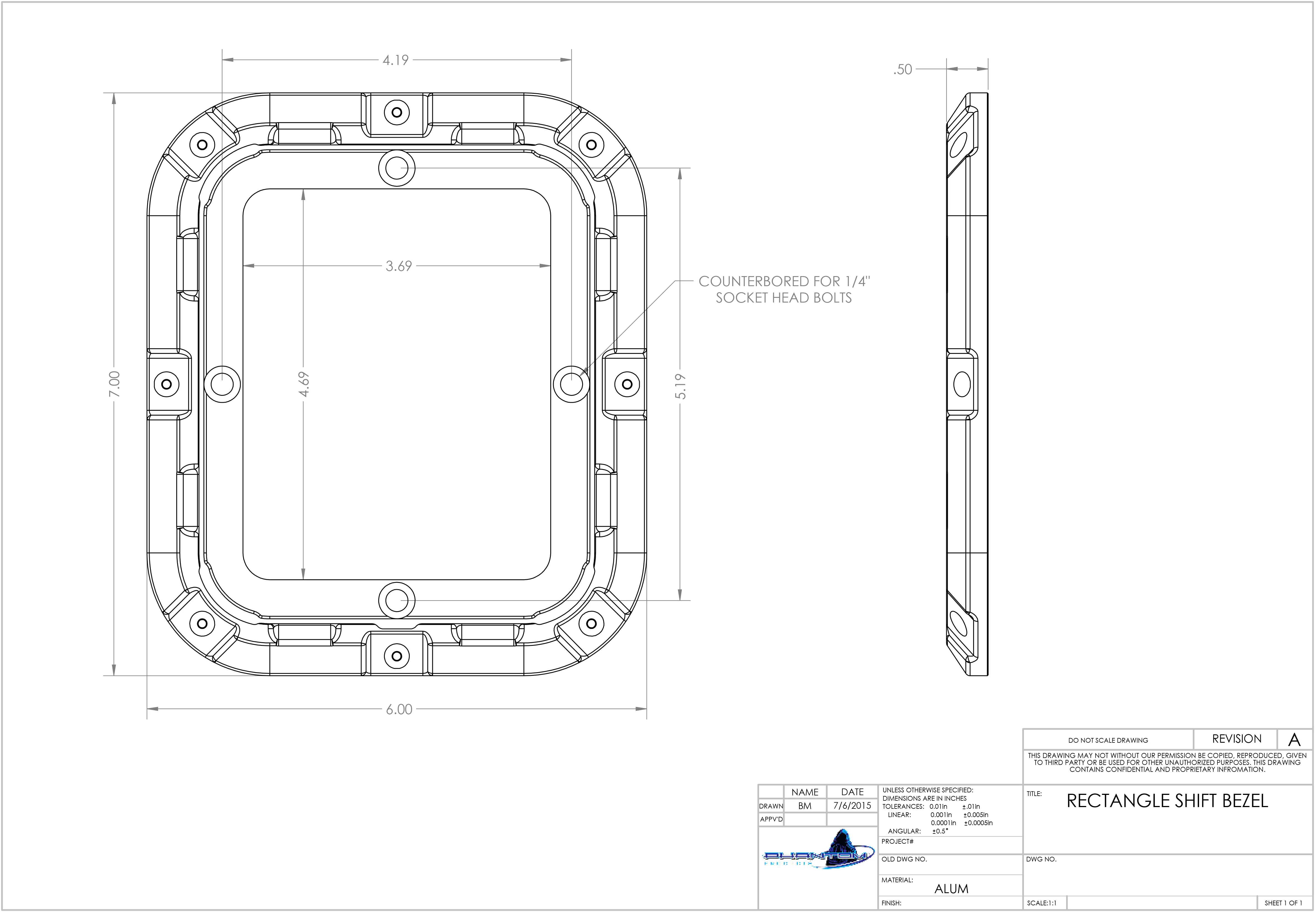 Bowler Billet Shift Bezel Rectangular (Select Finish) - Image 3