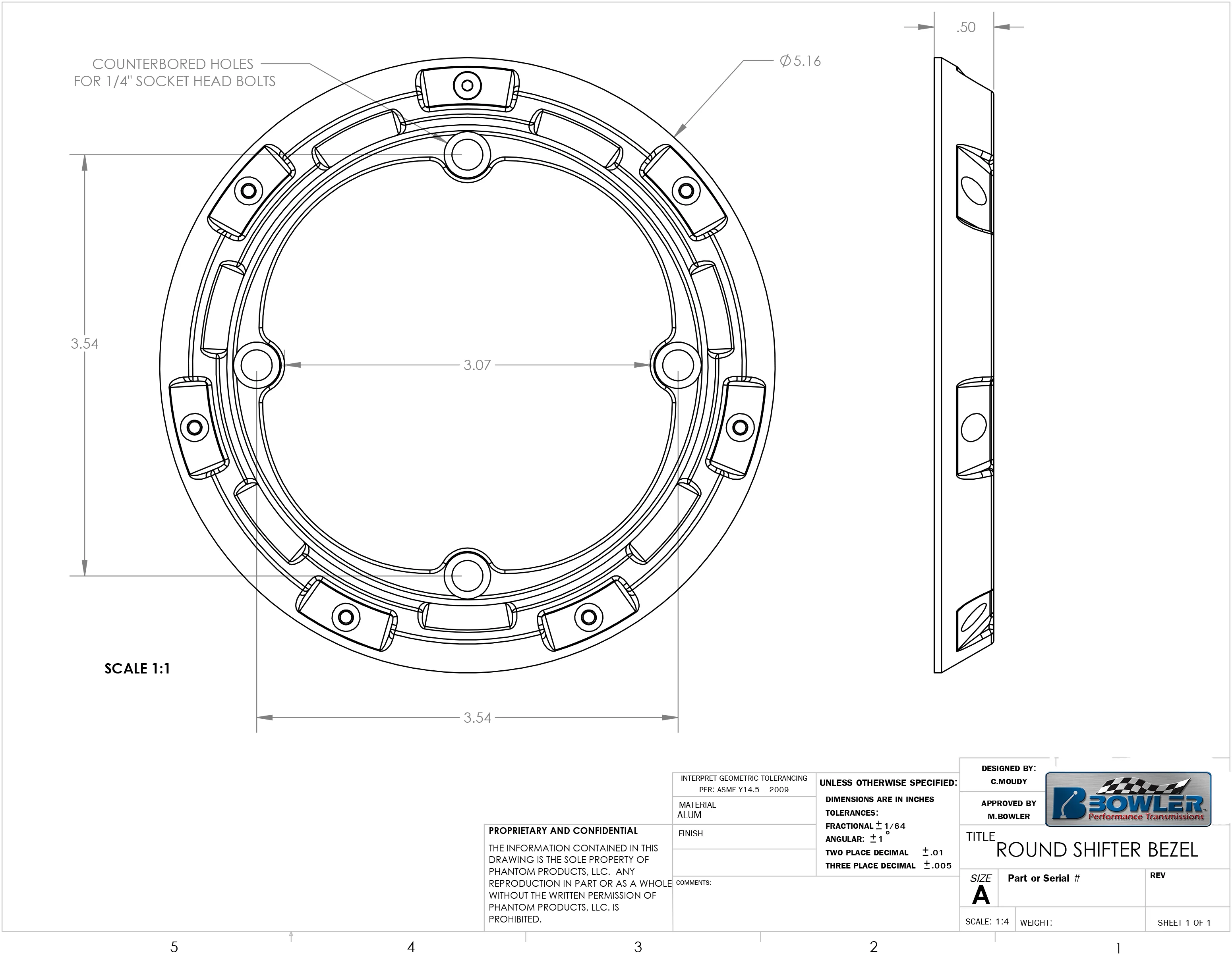 Bowler Billet Shift Bezel Round (Select Finish) - Image 3
